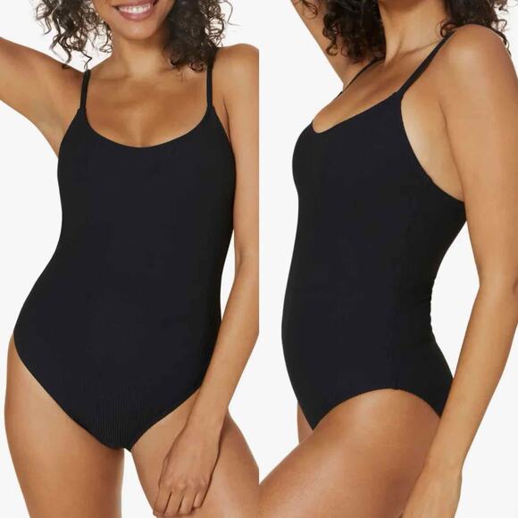 Andie Amalf Ribbed One-Piece Swimsuit Size Small Black Full Back Coverage - Picture 6 of 6